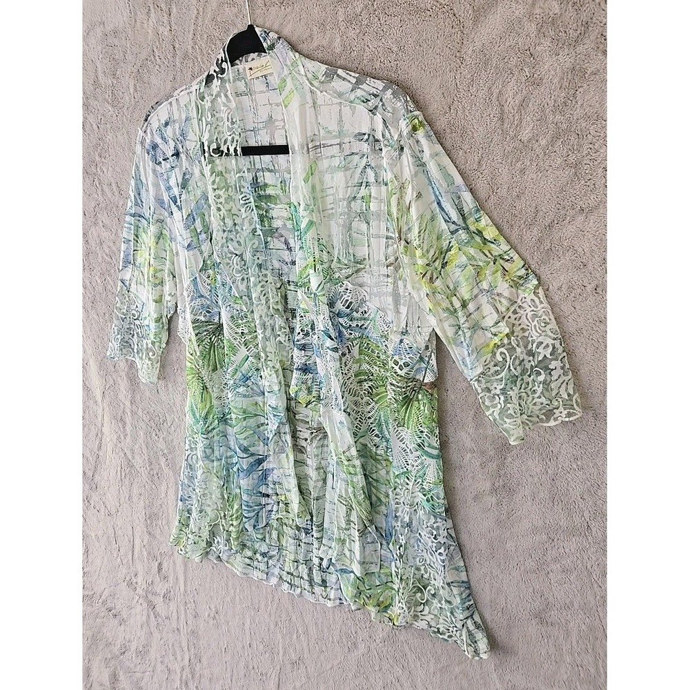 Boho Festival Floral‎ Print Kimono Romantic Sheer Lace Trim Womens Sz XL